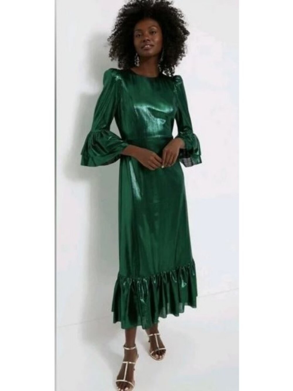 Tuckernuck Pomander Place Emerald Green Crinkle Lurex Lillith Dress Size L NWT